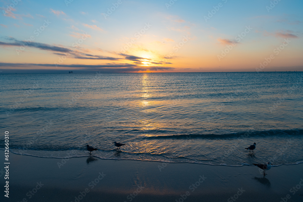 amazing sunset with sea water on the summer beach amazing sunset with sea water on the summer beach