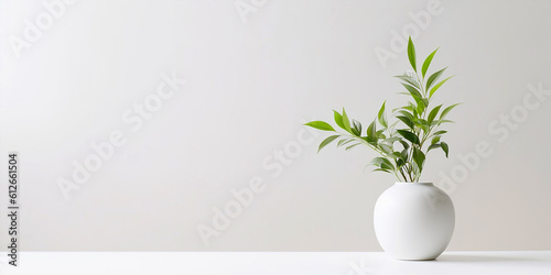a plant sits in a white vase on a white background.Generative AI	