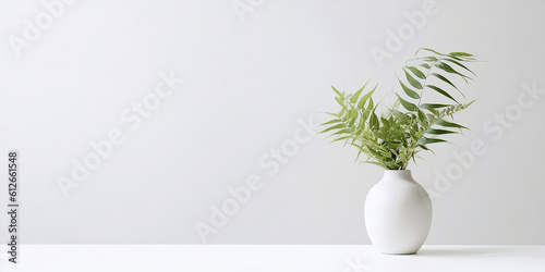a plant sits in a white vase on a white background.Generative AI 