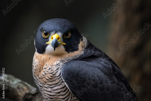 Peregrine falcon on a branch. Male eagle bird of prey © imur