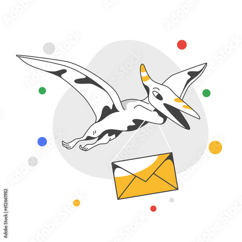 Pterosaur delivering mail post. Concept illustrations of messages.