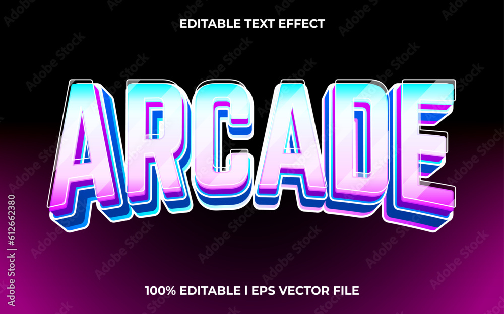 arcade 3d text effect and editable text, template 3d style use for glow tittle