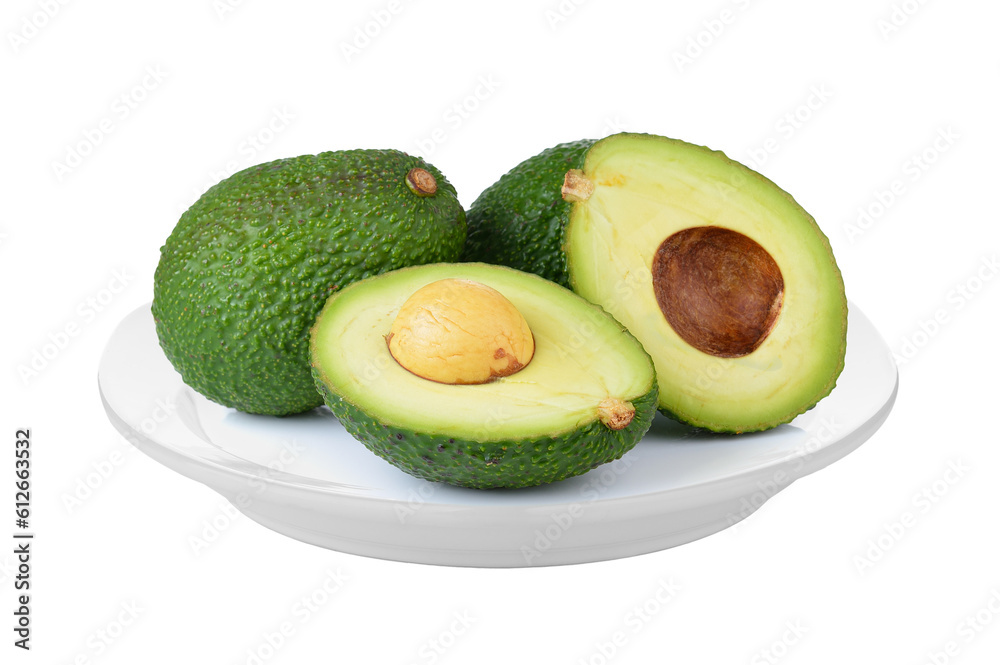 avocado in white plate on transparent png