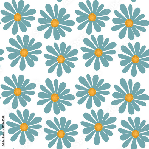 Abstract daisy flowers on white background, seamless vector pattern, decorative floral design, wallpaper, packaging, textile print.