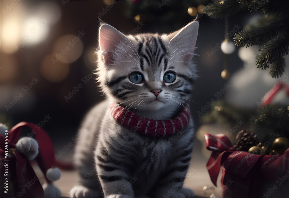 Kitten in Christmas pullover.. Generative AI
