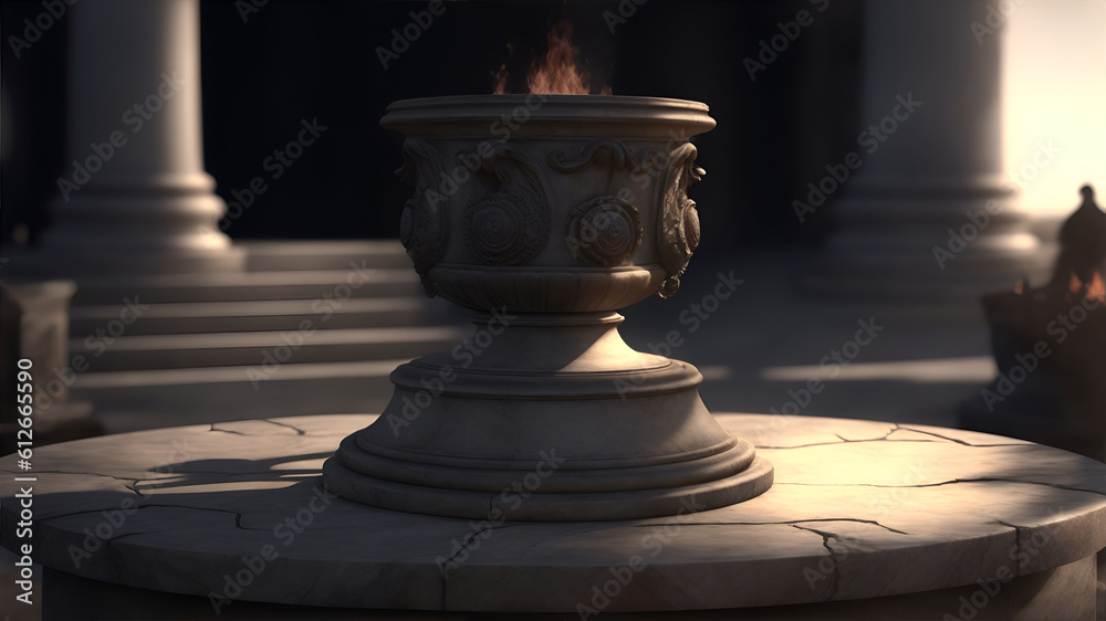 Goblet or vase on a marble pedestal. Generative AI Goblet or vase on a marble pedestal. Generative AI