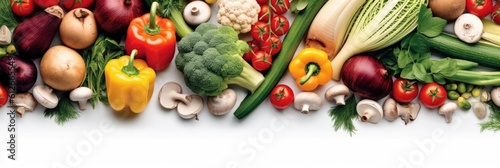 Assortment of fresh vegetables. Food background with assortment of fresh organic vegetables. Fresh vegetables. wide banner. Generative AI
