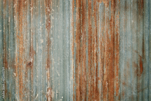 Old zinc wall texture background, rusty on galvanized metal panel sheeting.