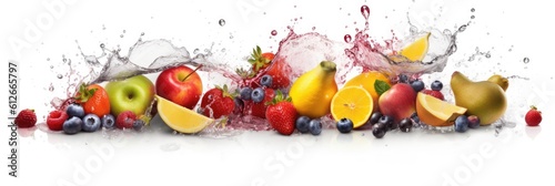 Assortment of Fresh fruits mixed.Tasty fruits background. Fresh fruits. Wide banner. Generative AI