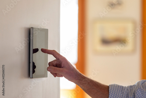 finger touch Smart Home technology Panel in Home 