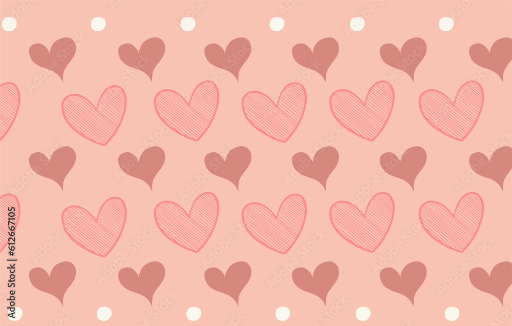 the Seamless pink background with a combination of Love pictures and polkadots