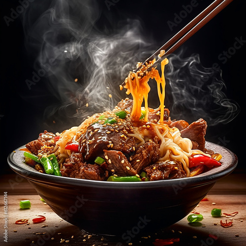 beef plate noodles. Generative AI	