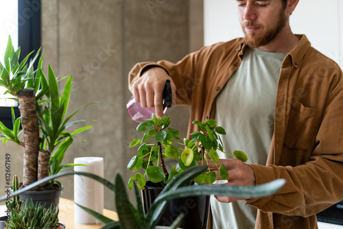 Man Watering House Plants photo