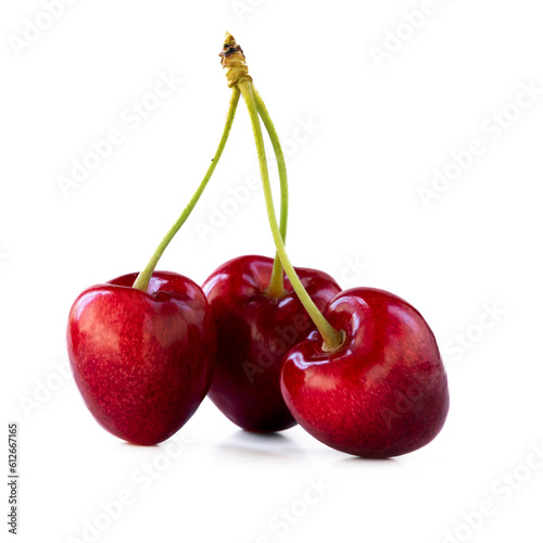 Red cherries isolated on white background. Studio shot with shadow