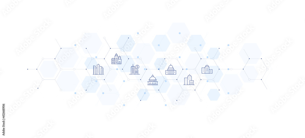 Building banner vector illustration. Style of icon between. Containing buildings, business center, capitol, city, city building.