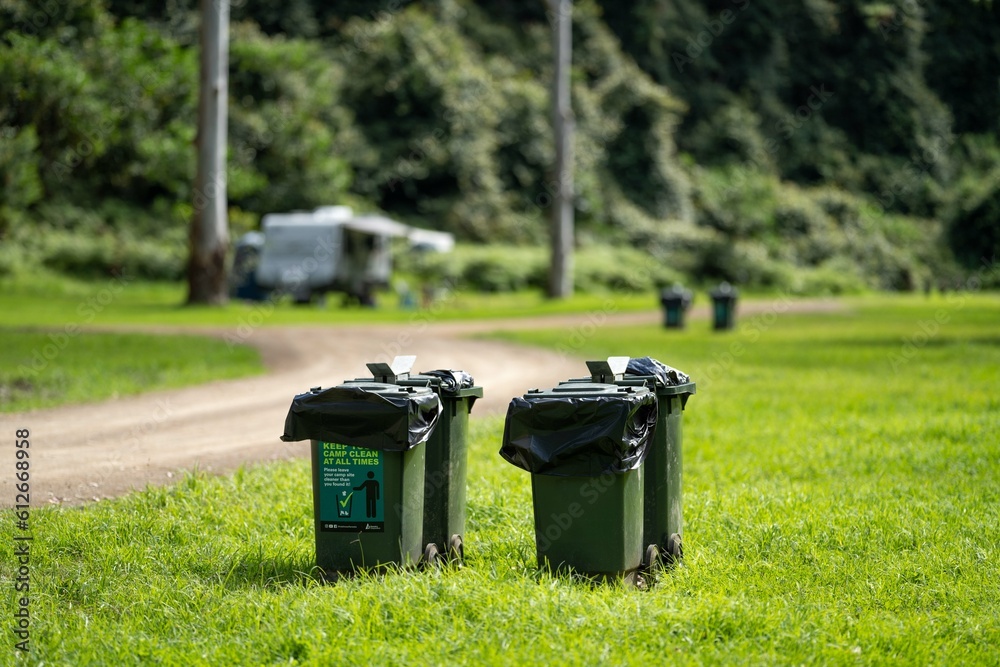 Bins at a campground. Efficient Waste Management System with Wheelie