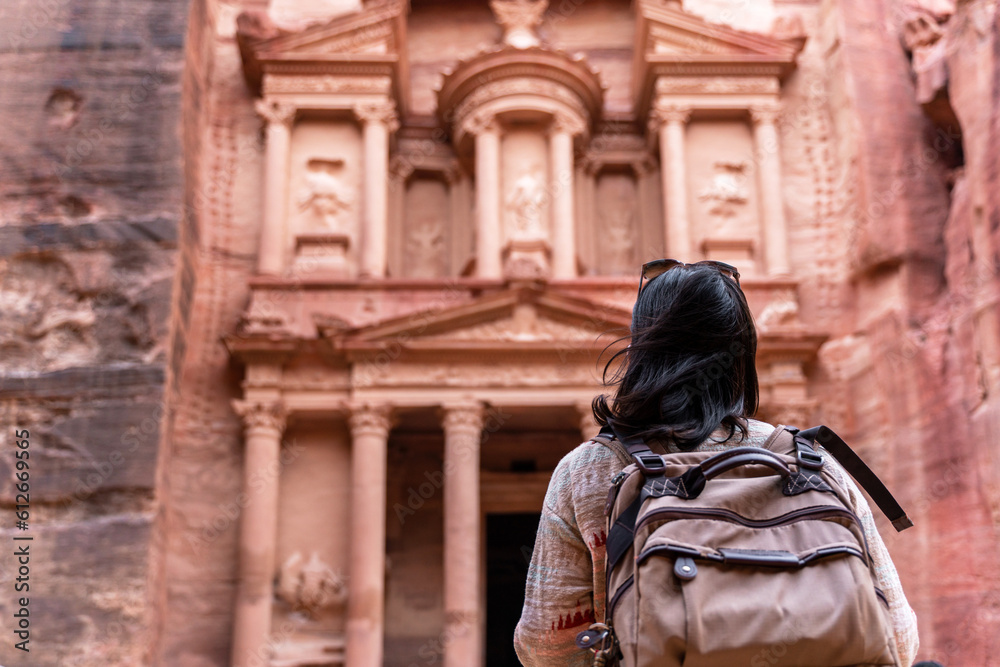 Woman travel in Petra, Jordan Woman travel in Petra, Jordan