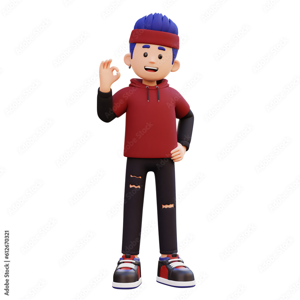 3d male character give ok sign