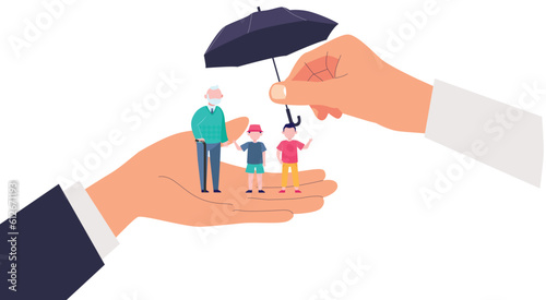 Well-being of children, older and weak person for vulnerable adult care and child care with Vulnerable Adult Care Safety, and Safeguarding Children by Safeguarding Vulnerable Adults Protection hands