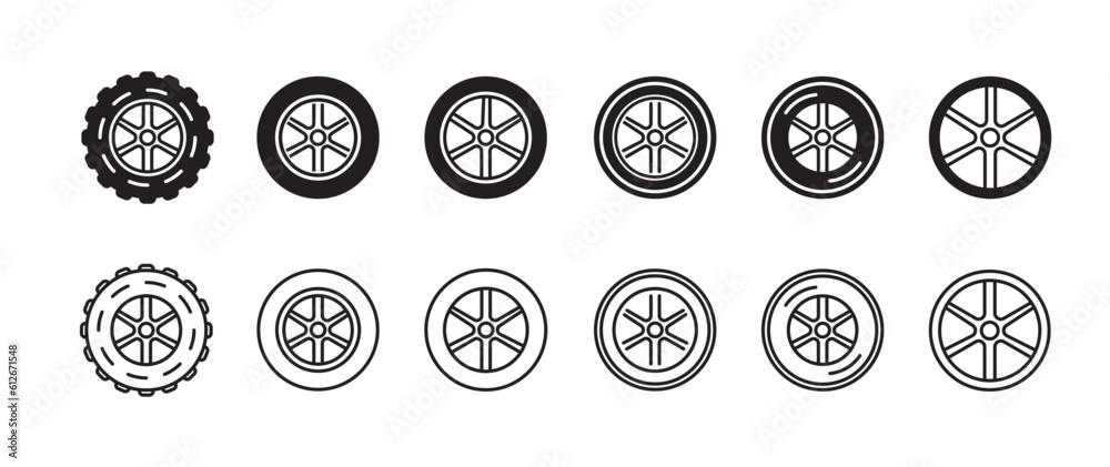 Set of car wheel icon Tire service Alloy wheels vector off road icon on white background. for logo banner web app design - SVG File Set of car wheel icon Tire service Alloy wheels vector off road icon on white background. for logo banner web app design - SVG File