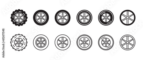 Set of car wheel icon Tire service Alloy wheels vector off road icon on white background. for logo banner web app design - SVG File