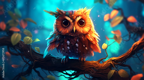 an owl sitting on top of a tree branch. Generative AI 