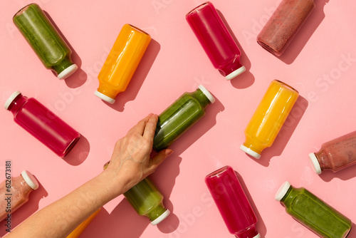 Healthy beverages colorful detox vegan juice smoothie drinks