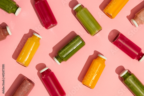 Healthy beverages colorful detox vegan juice smoothie drinks photo