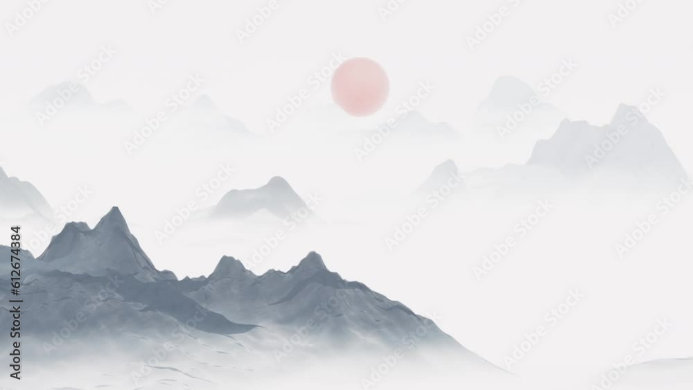 Chinese style ink painting mountains.