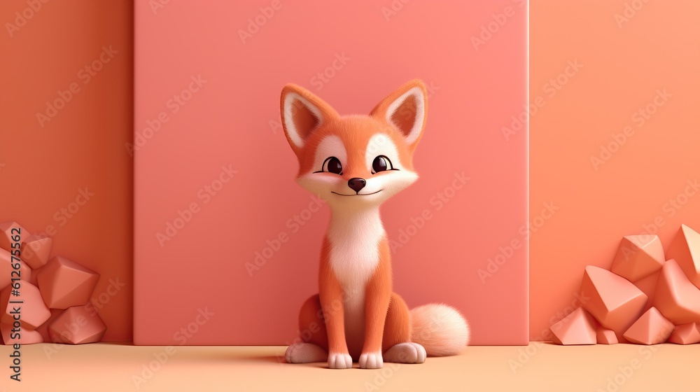 Fox on background. 3d rendering. Generative AI