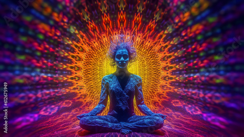 psychadelic chakra activation imagery during the peace and love era with depth of field and vibrant 1970 s colors 