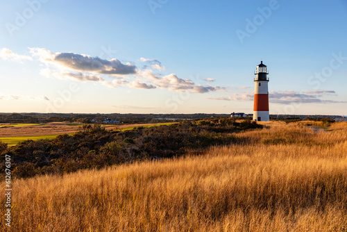 Sankaty Head Lighthouse Nantucket Landscape in autumn and golden grass photo