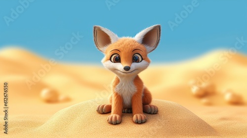 Fox on background. Cute cartoon character. 3d rendering. Generative AI