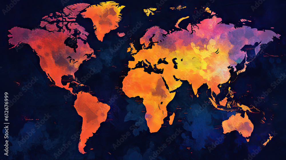 World map digital art background. Generative AI. World map digital art background. Generative AI.