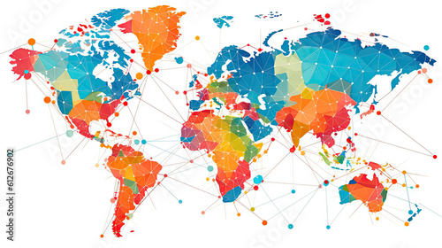 Fototapeta Naklejka Na Ścianę i Meble -  World map pin on a map with routes background. Generative AI.