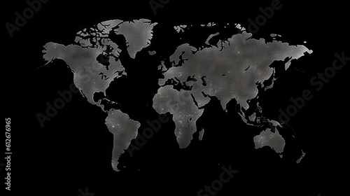 World map on black background. Generative AI.