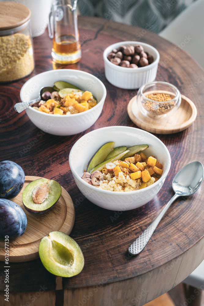 Vegan Organic Millet Porridge with Pumpkin, Plums and nuts Vegan Organic Millet Porridge with Pumpkin, Plums and nuts