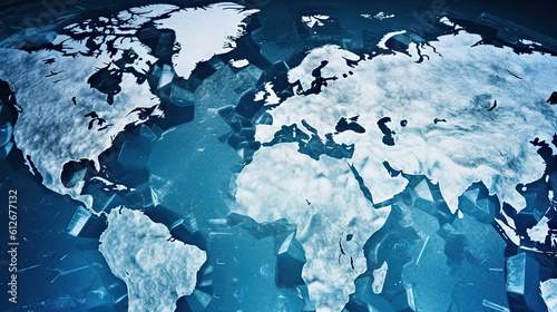World map ice age background. Generative AI.