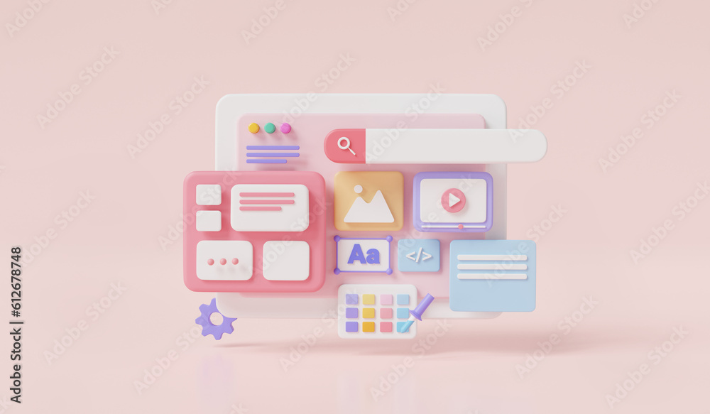 Web UI-UX design and programming. web design Software creator., Landing page template for the site, coding, user interface, user experience design. Software development concept. 3d render Illustration Web UI-UX design and programming. web design Software creator., Landing page template for the site, coding, user interface, user experience design. Software development concept. 3d render Illustration