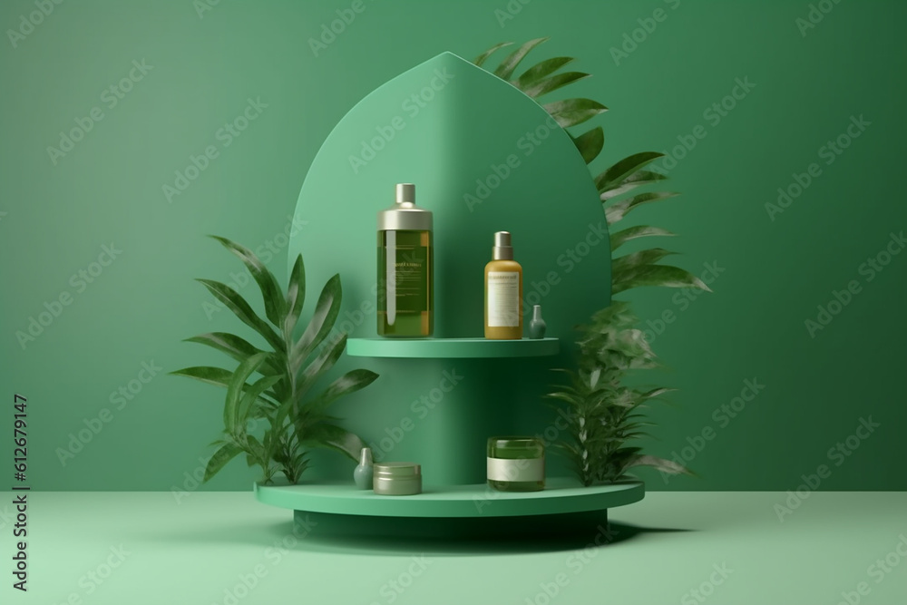 Product stand podium minimal on green background Product stand podium minimal on green background