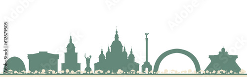Abstract Kiev Ukraine City Skyline With Color Landmarks.