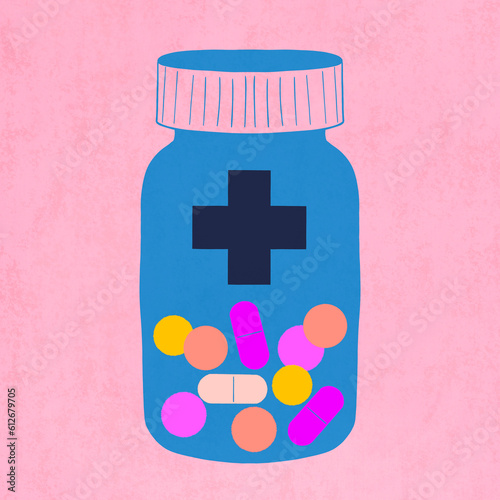 Medicine bottle with pills and capsules