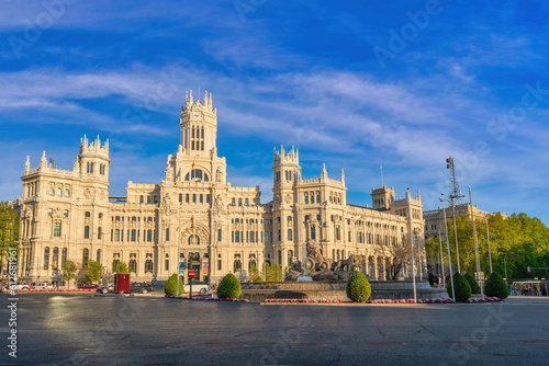 Madrid Spain, city skyline at Cibeles Fountain Town Square