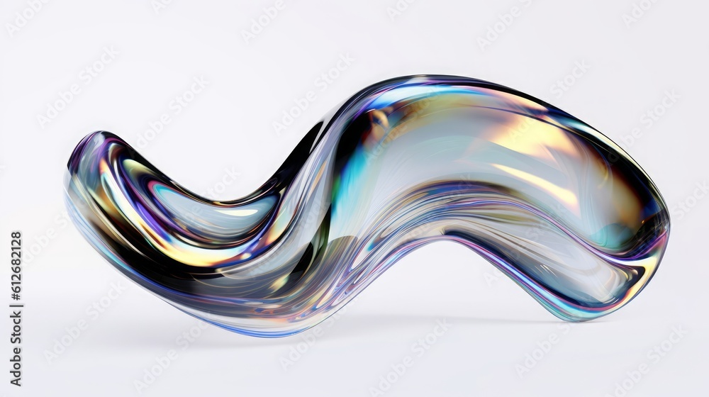 Curvy Design Element 3d render, white background with abstract iridescent glass shape ...