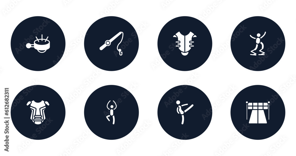 motor sports filled icons set. flat filled icons sheet included ringer, fishing line, chest protection, powerbocking, chest guard, yoga pose, master, starting point vector. motor sports filled icons set. flat filled icons sheet included ringer, fishing line, chest protection, powerbocking, chest guard, yoga pose, master, starting point vector.