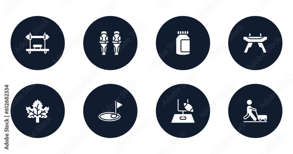soccer filled icons set. flat filled icons sheet included bench press, shin, energy bar, pommel horse, m leaf, birdie, rugby goal, farming and gardening vector. soccer filled icons set. flat filled icons sheet included bench press, shin, energy bar, pommel horse, m leaf, birdie, rugby goal, farming and gardening vector.