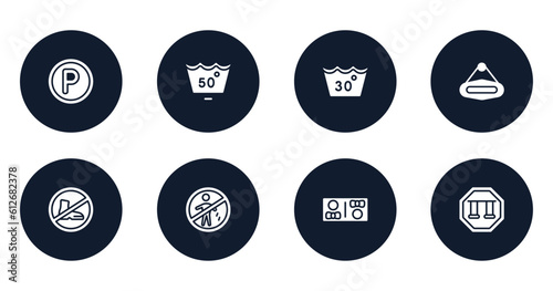indications filled icons set. flat filled icons sheet included p inside a circle, 50 degrees medium agitation, 30 degree laundry, hanging, no shoes, no littering, restroom, swings vector.