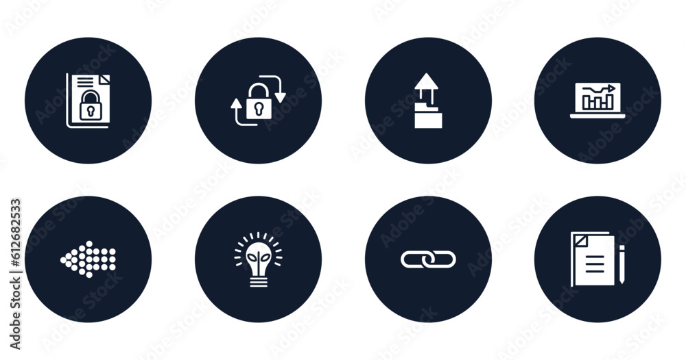 digital marketing filled icons set. flat filled icons sheet included encrpyted file, lock, upload folder, online graph, left dots arrow, ecological lightbulb, link, copywriting vector. digital marketing filled icons set. flat filled icons sheet included encrpyted file, lock, upload folder, online graph, left dots arrow, ecological lightbulb, link, copywriting vector.
