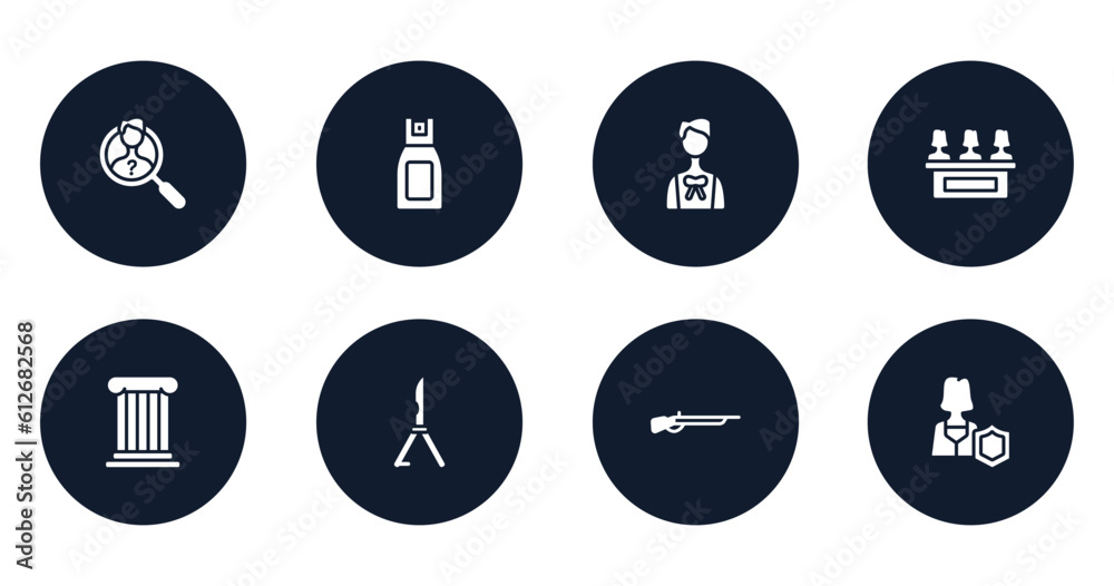 law and justice filled icons set. flat filled icons sheet included investigation, pepper spray, advocate, jury, roman law, butterfly knife, shotgun, custody vector. law and justice filled icons set. flat filled icons sheet included investigation, pepper spray, advocate, jury, roman law, butterfly knife, shotgun, custody vector.