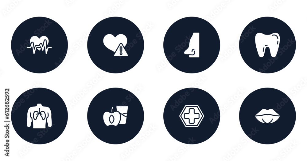 dentist filled icons set. flat filled icons sheet included heart frequency, disease, male e shape of a line, tooth, human with focus on the lungs, diet for health, red cross, female mouth lips dentist filled icons set. flat filled icons sheet included heart frequency, disease, male e shape of a line, tooth, human with focus on the lungs, diet for health, red cross, female mouth lips